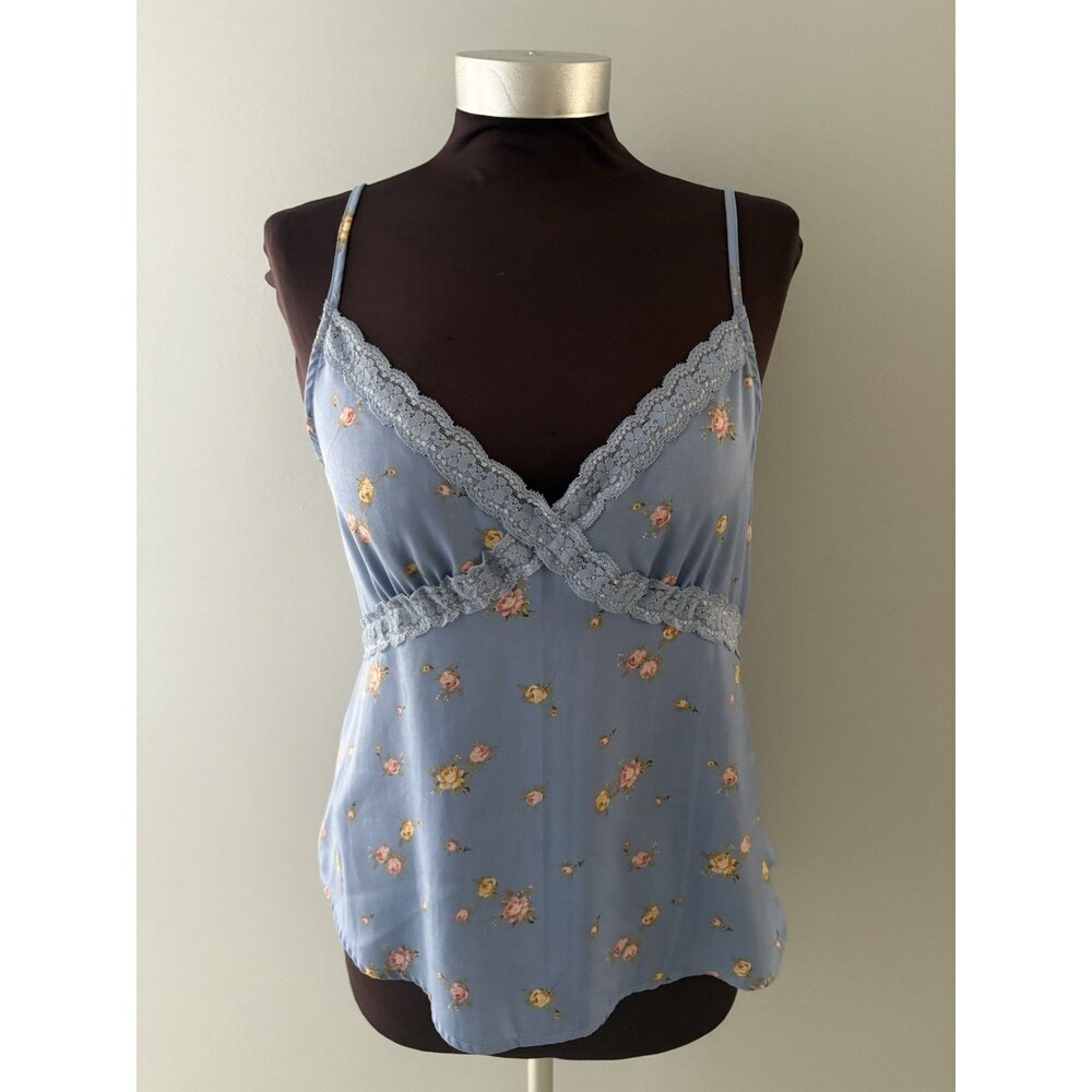 Y2K Babydoll Top Blue Foral Camisole Lace L Cottagecore Coquette Soft Dainty
